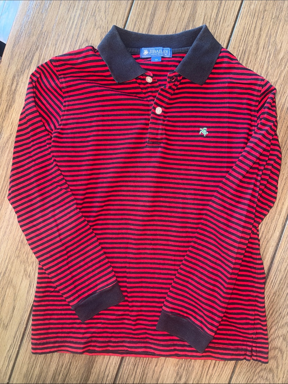 J. Bailey Kids' Red & Black Striped Long-Sleeve Polo